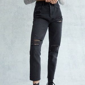 High waist black ripped mom jeans